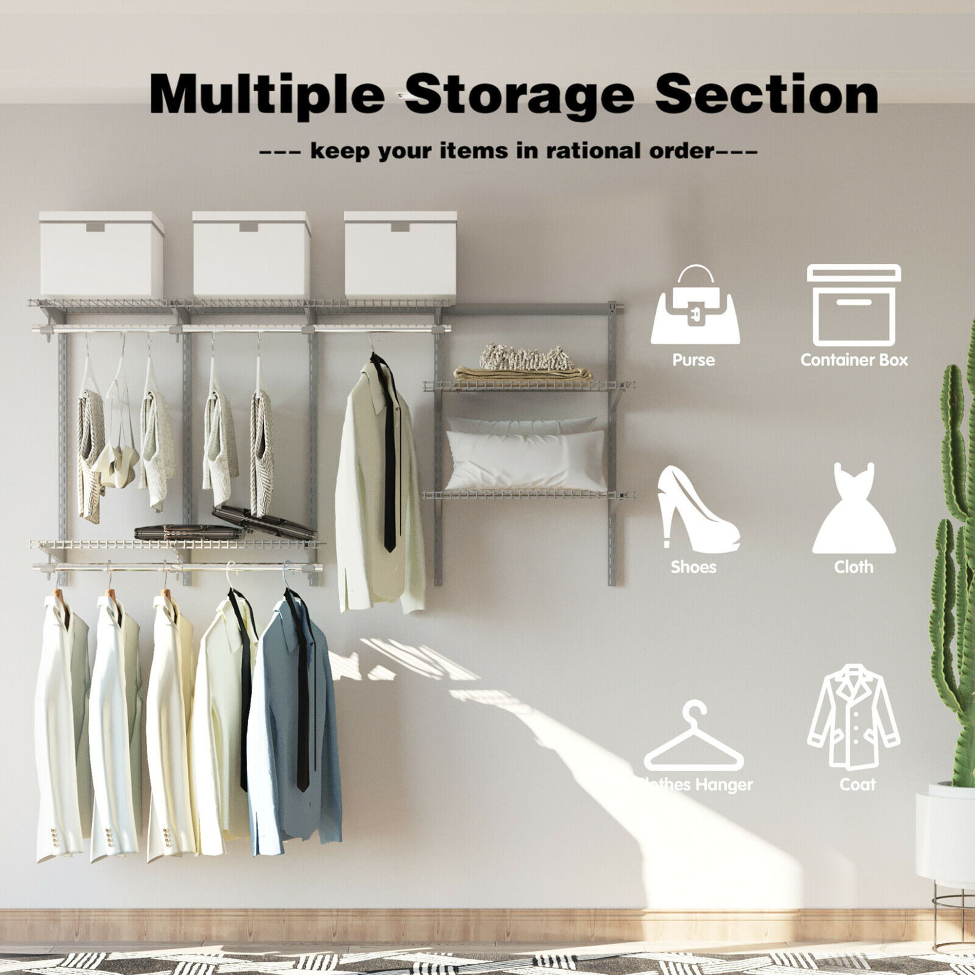 Custom Closet Organizer Kit 3 to 5 Feet Wall-Mounted Closet System