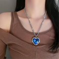 thumbnail image 3 of Collar de cristal de corazón azul colgante de mujer cadena larga joyería de personalidad, 3 of 5