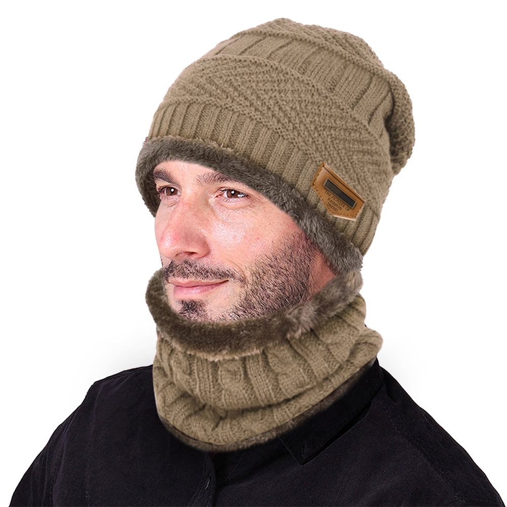 Mens Thermal Beanie KNITTED HAT Scarf Neck Warmer Winter Baggy Slouchy Ski Cap