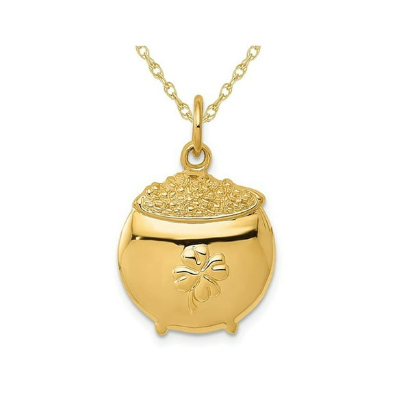14K Yellow Gold Pot of Gold Charm Pendant Necklace with Chain