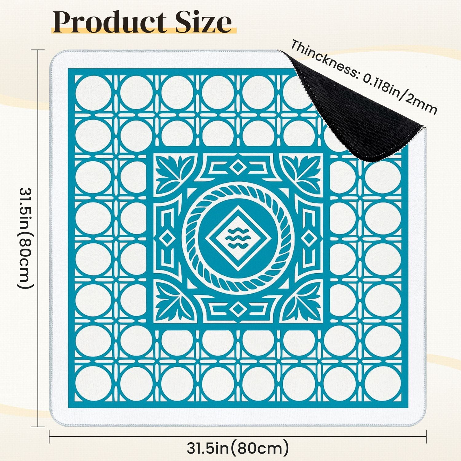 Mahjong Mat 31.5" x 31.5" Intricate Blue Geometric Rope Design Anti-Slip and Noise Reduction Symmetry Design Mahjong Tiles Table Cover for Dominoes Poker Card Board and Tile Games