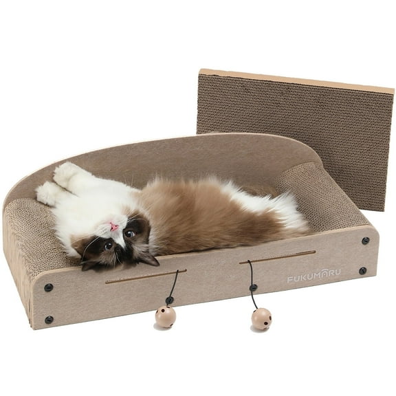 FUKUMARU Cat Scratcher Bed, 26 IN Felt Scratching Lounge, Beige