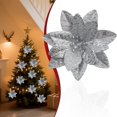 thumbnail image 4 of Christmas Tree Flowers 3Pcs Silver Glitter Artificial Poinsettia Cloth Decorations for Wreath Garland Floral Arrangement, 4 of 5
