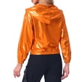 thumbnail image 3 of Chaqueta Brillante de Mujer Inspire Chic de Manga Larga Ligera con Cremallera y Capucha Metálica S Naranja, 3 of 6