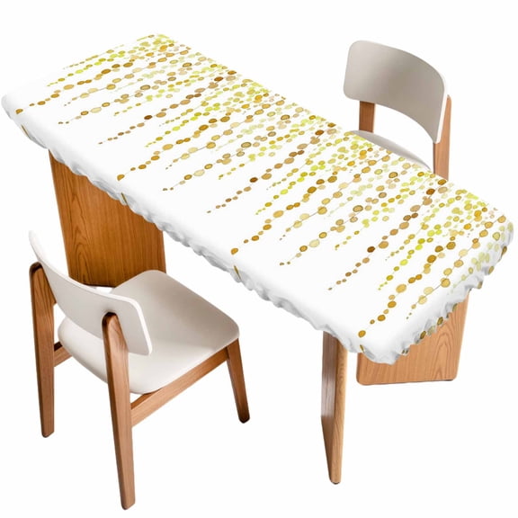 Sage Green Polka Dots Table Cloths for 8 Foot Rectangle Tables, Vintage Abstract Art Watercolor Patio Waterproof Elastic Fitted Tablecloths, Washable Rectangular Table Cover for Camping