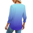 thumbnail image 3 of Ltctricy Women's Tops 205 Trendy Dressy Casual 3/4 Puff Sleeve V Neck Curved Hem Gradient T Shirts Loose Tunic Blouses, 3 of 4