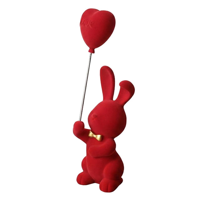 predolo Heart Rabbit Statue Animal Sculpture Collectible Art Craft Ornament Easter Bunny Red