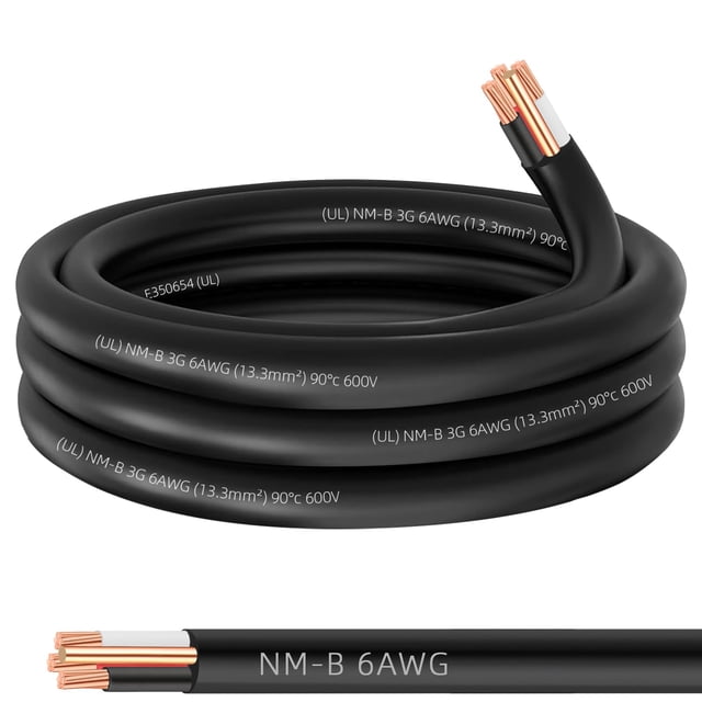 Cable NM-B 6/3 con conexión a tierra, 15 pies, 6 AWG, cobre calibre 6, conductor 3