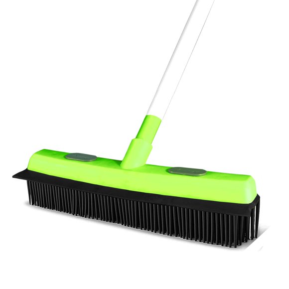Guay Balai Poussoir en Caoutchouc Propre pour Enlever les Poils d'Animaux et la Fourrure, Balai à Poils Souples pour Tapis et Plancher, Raclette et Oeillet pour Tampons et Serviettes - Poteau Télescopique jusqu'à 50 Pouces - Vert