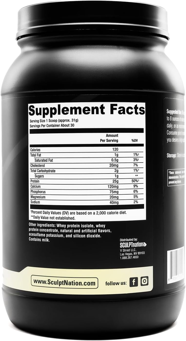 Sculpt Nation Whey Protein Powder Vanilla Flavor with BCAAs Muscle Recovery Support 30 Servings