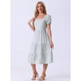 thumbnail image 3 of DARING DIVA Women's Floral Puff Short Sleeves Midi Dresses M Light Blue, 3 of 6