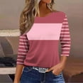 thumbnail image 2 of Olyvenn Women 3/4 Sleeve T-Shirts Crew Neck Cute Tunic Tops Striped Basic Tees Half Sleeve Blouses Casual Loose Fit Pullover Pink XL, 2 of 4