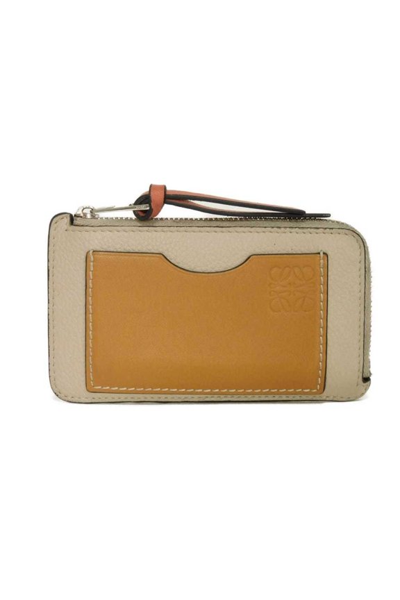 Pre-Owned Loewe coin case/card holder, calfskin, honey, L-shaped zipper, fragment case,...