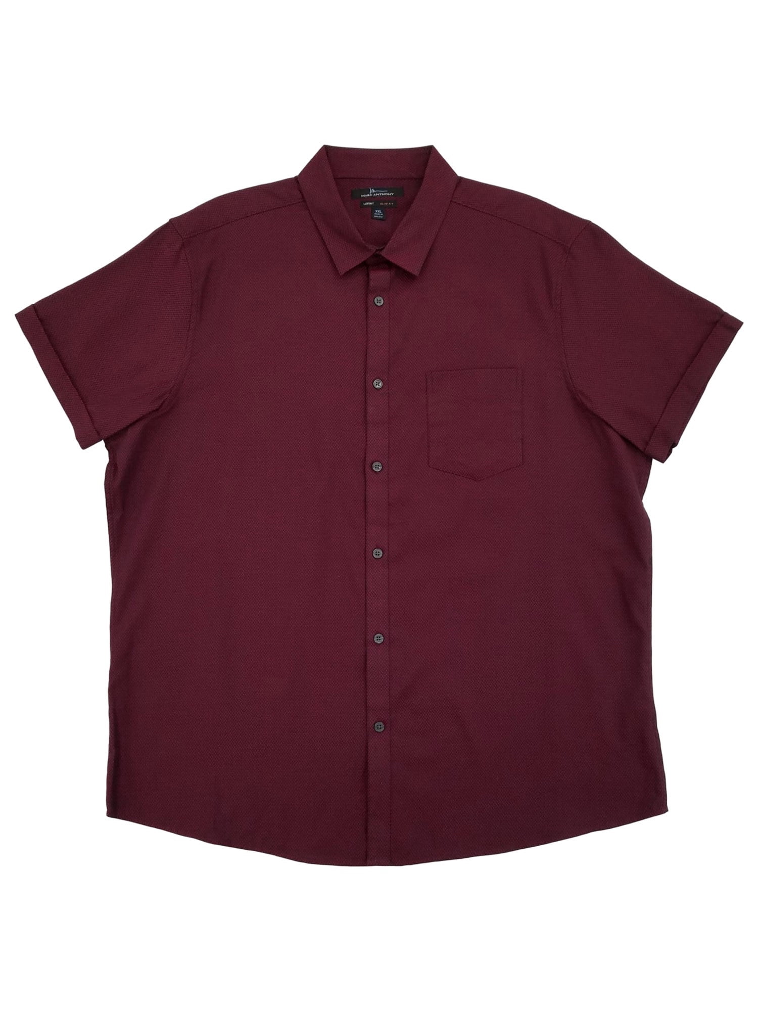Marc Anthony Mens Burgundy Texture Slim Fit Short Sleeve ButtonDown
