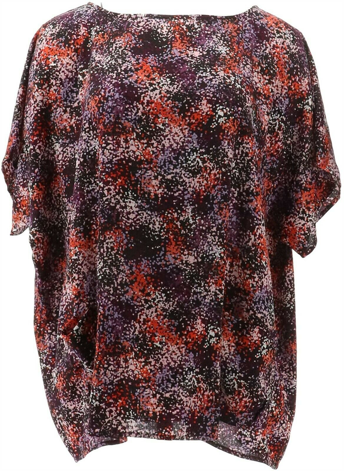 Isaac Mizrahi Ditsy Floral Printed Button Knit Top Cappuccino 1X NEW A375734