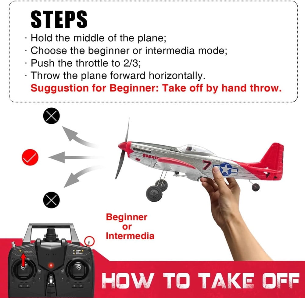 RC Plane 4CH P51D Mustang RC-Fighter RTF Remote Control Airplane 2.4GHz with 6-Axis Gyro System