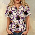 thumbnail image 2 of JULMCOMO Halloween Shirts for Women Cotton Linen Funny Witch Pumpkin Ghost Print Henley Trendy Tunic Tops Holiday Costume Graphic Tees Purple XL, 2 of 9