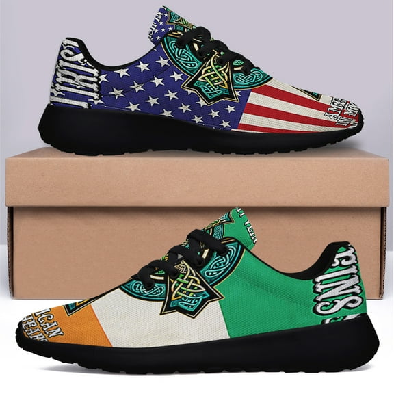 Irish Celtic Knot Cross Irish In My Veins American flag In My Heart Shoes Sneakers Black Size 3.5