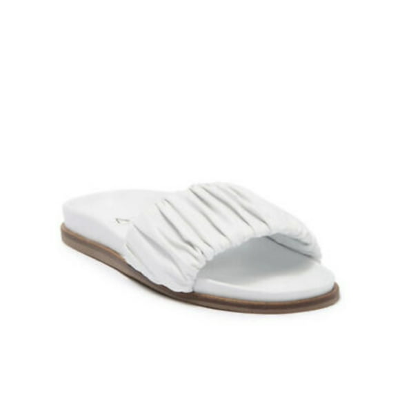 AQUATALIA Womens White Ruched Iva Round Toe Slip On Leather Slide Sandals Shoes 6 M