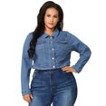 thumbnail image 2 of Women Plus Size Button Closed Cropped Denim Jacket Sky Blue 3X, 2 of 6