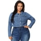 thumbnail image 2 of Women Plus Size Button Closed Cropped Denim Jacket Sky Blue 3X, 2 of 6