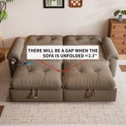 77 Queen Size Sofa Bed, Loveseat Sleeper Sofa with Pull Out Bed, Pockets and USB, Modern 2 Seater Convertible Small Couch for Living Room Bedroom Apartment, Brown