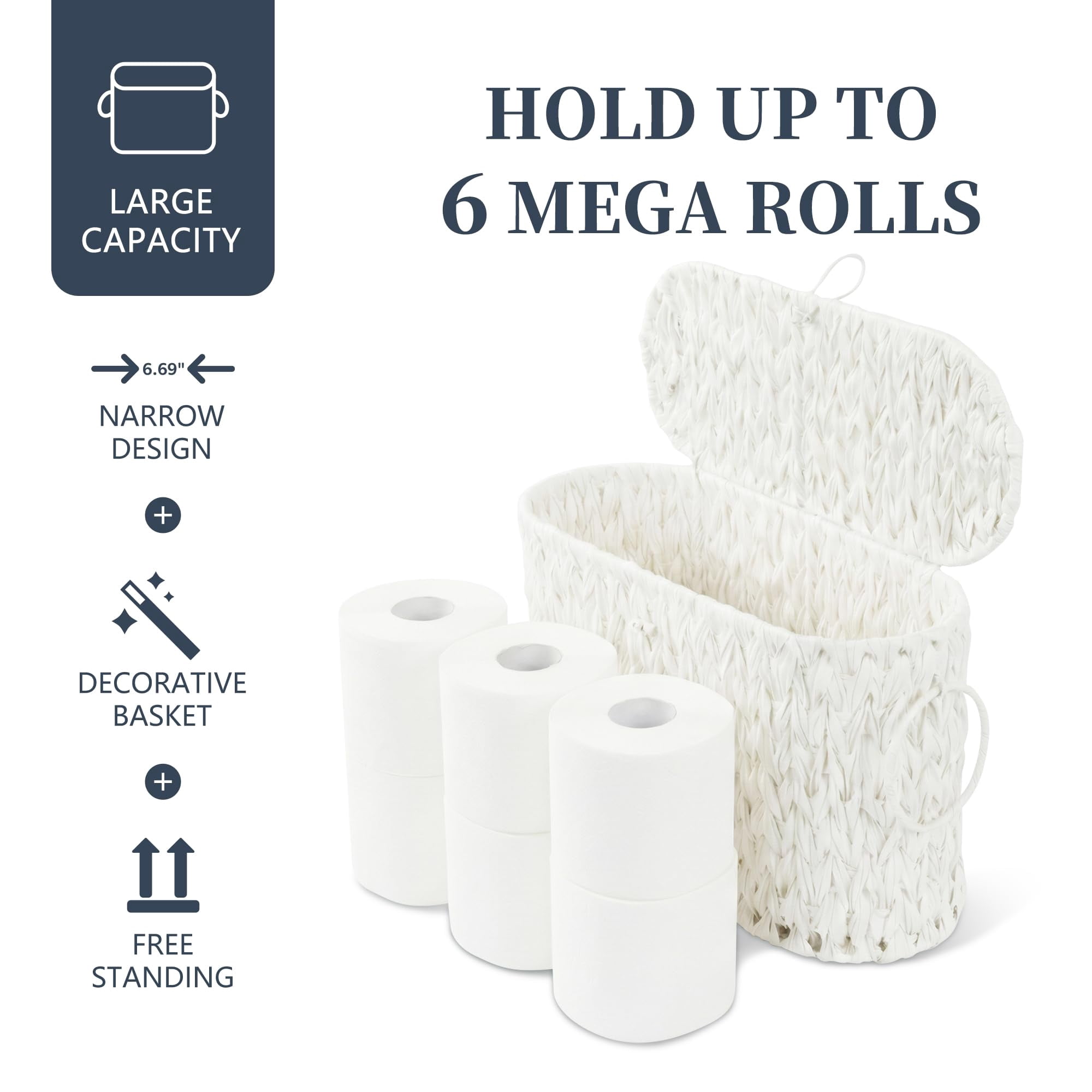 Toilet Paper Basket Wicker Storage With Lid Decorative Boho For Bathroom Free Standing-cream White