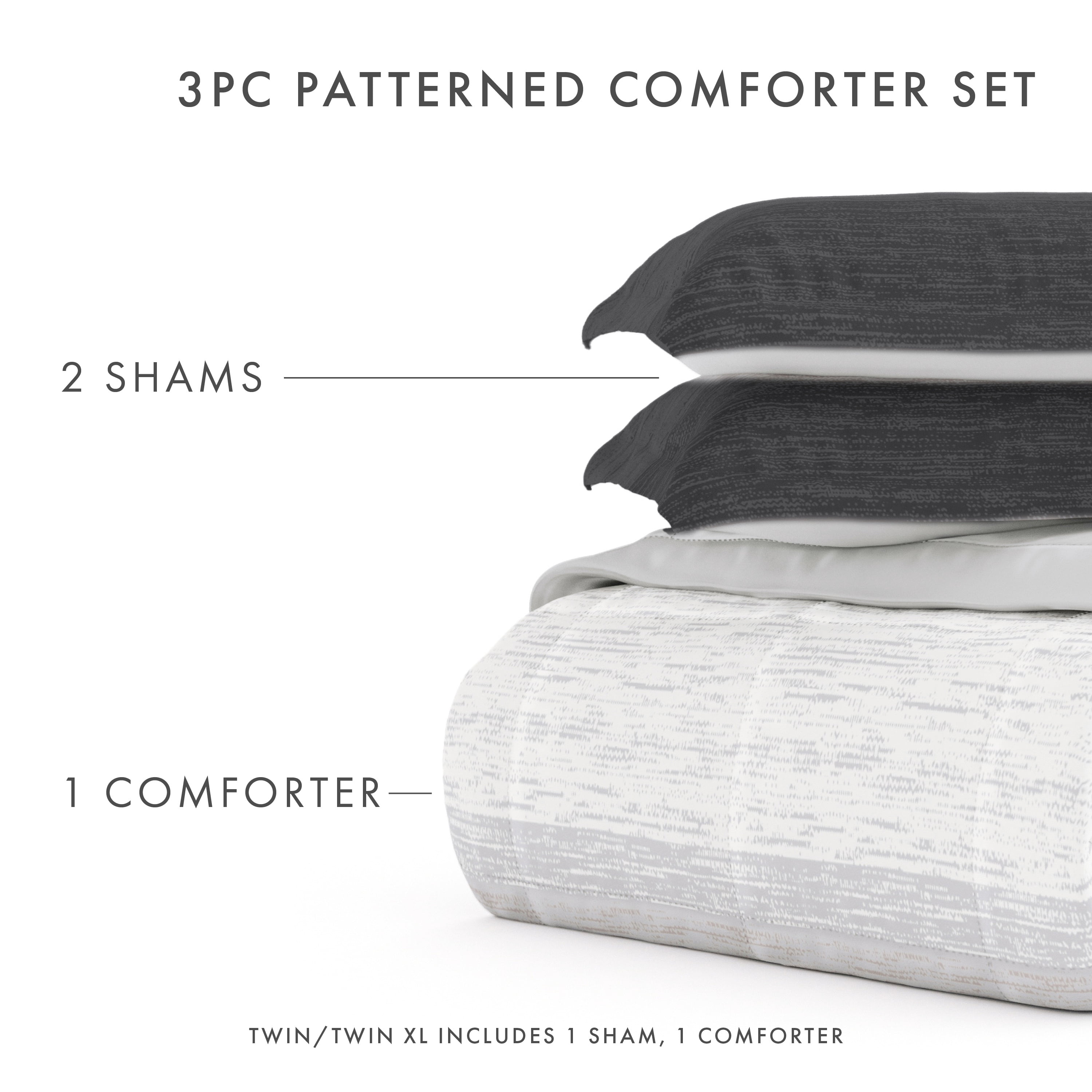 Noble Linens 2-Piece Gray Ombre Print Comforter Set, Twin/TwinXL