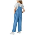 thumbnail image 4 of Zanarzt Toddler Girl One Piece Outfit Girls Casual Jumpsuits Spaghetti Strap Sleeveless Loose Romper Long Pants with Pockets Kids Clothes Blue,11-12 Years, 4 of 9