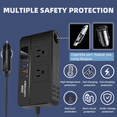thumbnail image 3 of 200W Car Power Inverter, DC 12V to 110V AC Car Inverter,3 USB 1 Type-C Ports Charger Adapter Car Plug Converter with Switch and Current LED Screen,Suitable for Car, SUV & Truck (Black), 3 of 7