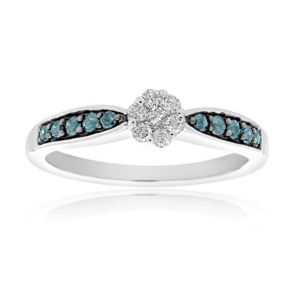 Vir Jewels 1/3 CTTW Blue Diamond Solitaire Ring 10K White Gold Size 7 Female Adult