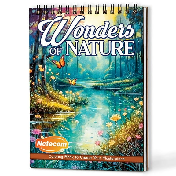 Netecom Wonders of Nature Coloring Book Spiral Bound for Adults, A5 Wooden Cover, 30 Breathtaking Coloring Pages of Natural Wonders for Stress Relief and Relaxation