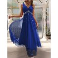 thumbnail image 5 of Royal Blue Sleeveless V-Neck Floor-Length Maxi Dress With Faux Pearl Embellishment And Sheer Tulle Overlay, 5 of 5
