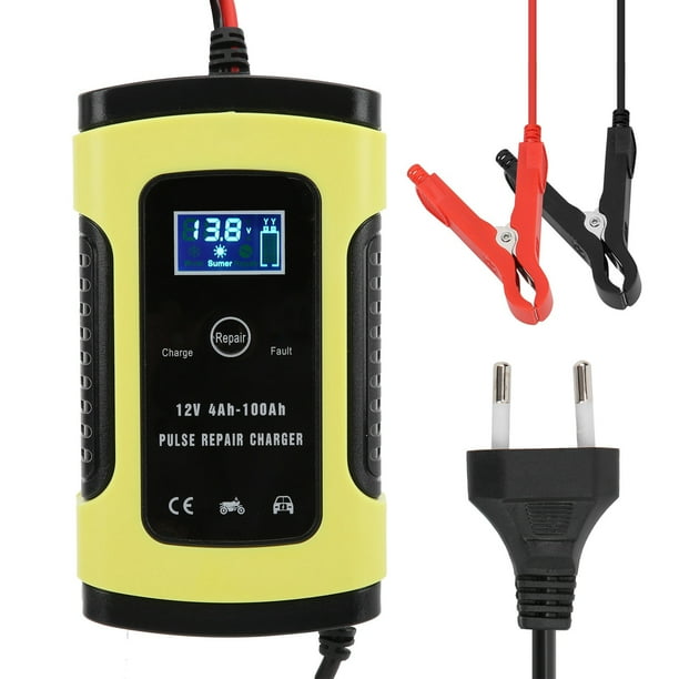 Cargador de batería de coche 12 V 6 A automático con pantalla LCD digital universal para motocicletas y automóviles 4-100 Ah 100-Enchufe 240VEU