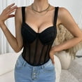 thumbnail image 2 of Qiopertar Women's Lace Camisole Corset Top V-Neck Mesh Underbust Bustier Bodysuit Lingerie Tank Tops, Black L, 2 of 7