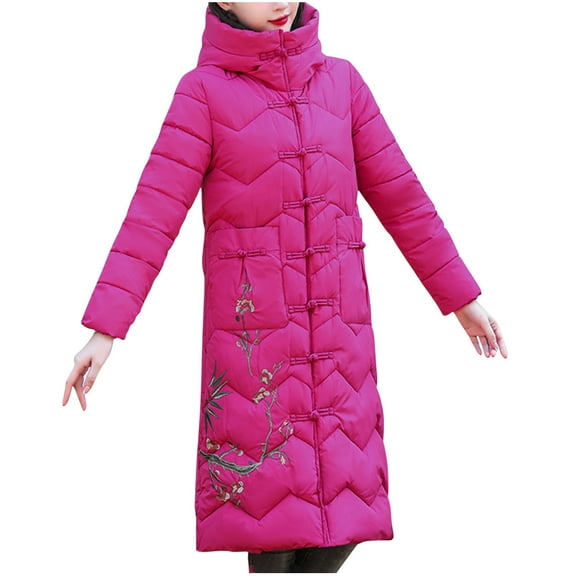 Pincandy Womens Fashion Hooded Coat Quilted Long Puffer Jackets Waterproof Warm Winter Maxi Length Parka Coats