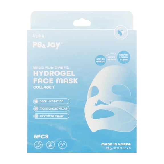 PB & JAY Hydrogel Face Mask — Korean Overnight Mask for Glass-Skin Glow with Niacinamide   Peptides, Deep Hydration (5 Pack)