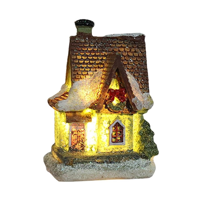 Casa de luz LED de resina navideña, decoraciones navideñas, escena navideña de resina, casa de pueblo, ciudad para regalos de navidad