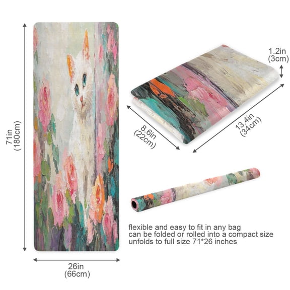 BZSMCE Yoga Mat Women Cat with Colorful Flowers Fitness Mat