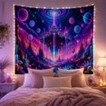 thumbnail image 1 of Floating Palace Above Blue River and Mushrooms, Mystical Psychedelic for Fantasy Fans, Alien World Decor, Housewarming Gift, Tapestry Wall Hanging for Bedroom, Studio and Dorm, 1 of 5