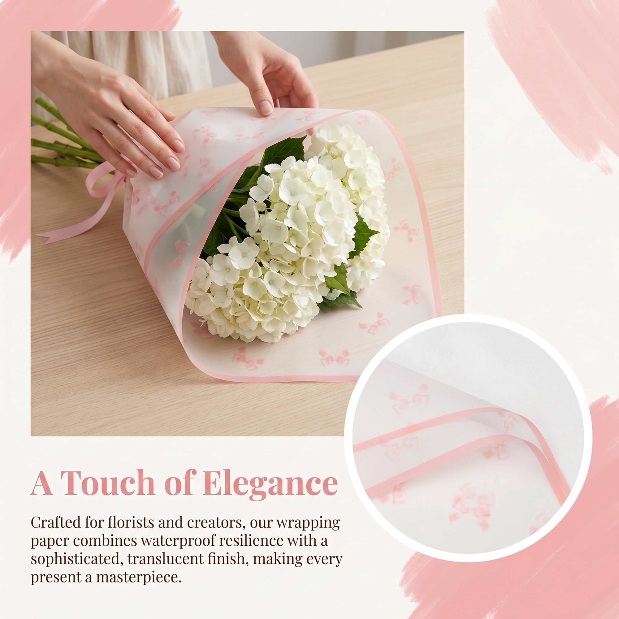 Unique Bargains Waterproof Matte Gift Wrapping Paper for Bouquets Peach Pink 21.3"x 21.3"