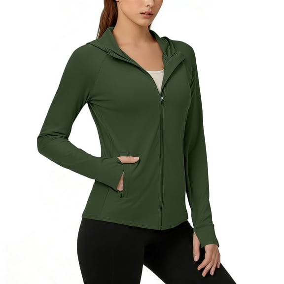 Yanchicy Womens UPF Protection Sun Protection Hooded Jacket Full Zip Long Sleeve Athletic Top With Thumb Holes Side Pockets Lightweight Quick Dry Outerwear For Outdoor Sports