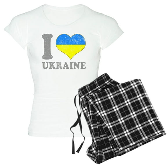 CafePress - I Love Ukraine Native Ukrainian Flag Pajamas - Women's Short Sleeve Print T-Shirt and Pants Light Cotton Pajama Set