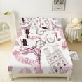 thumbnail image 2 of Eiffel Tower Bed Sheet Set Chic Paris Bedding Set Romantic Theme Fitted Sheet for Boys Girls Kids Teens Pink Bedroom Decor Modern French Bed Cover 1 Fitted Sheet + 1 Flat Sheet + 1 Pillow Case, 2 of 4