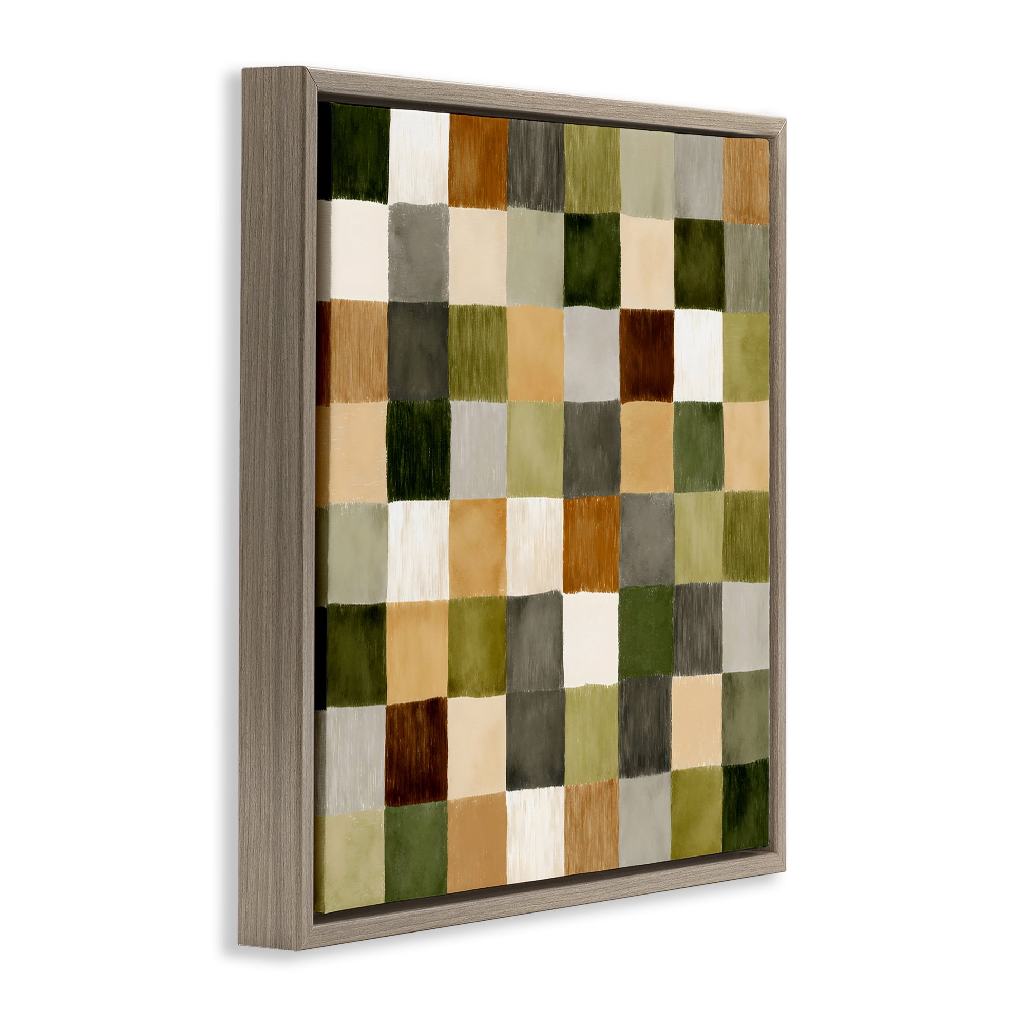 Stupell Industries Checkered Earth Tones Brown Framed Floater Canvas Wall Art, design by Petal Prints Design