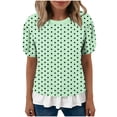 thumbnail image 6 of WAGUTH Women's Polka Dot Print Tops Crew Neck Puff Short Sleeve Casual Blouses with Ruffle Hem for Daily Wear,Green,XXL, 6 of 7