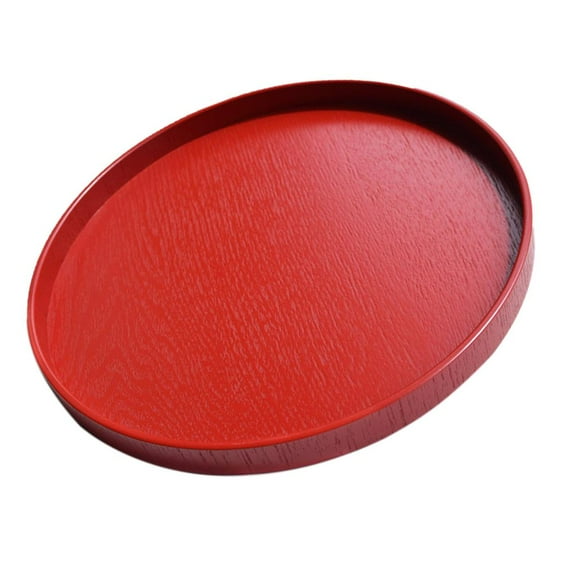 yotijay Round Wooden Plate Food Snack Serving Trays Salad Bowl Platter Red 30cm