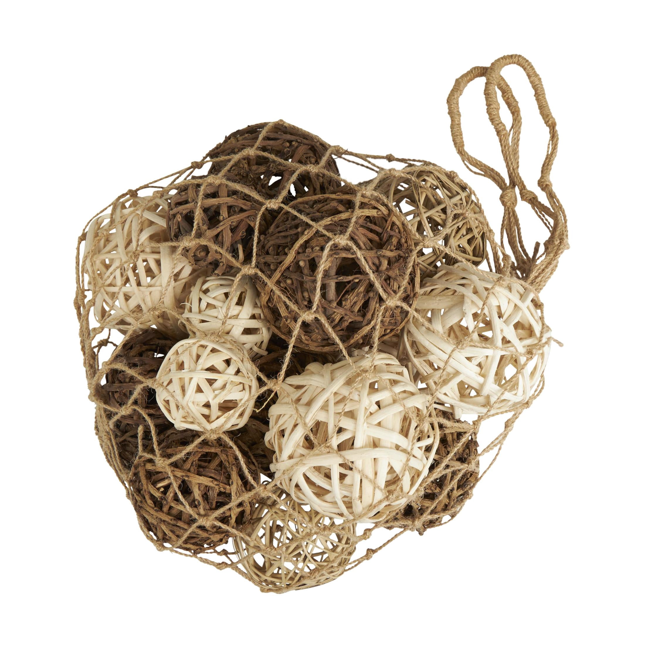DecMode Beige Dried Plant Handmade Decorative Orbs & Vase Filler with Fishnet Bag, 11" x 12" x 10"