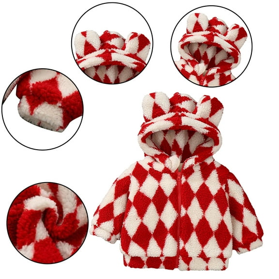 Godderr Baby Boys Girls Hooded Jacket Coat with Ears for Todder Kids Fleece Winter Outwear Coat Zip for Newborn 6M-6Y