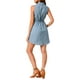 thumbnail image 3 of Vestido de camisa de mezclilla sin mangas con cuello y botones para mujer, con cinturón en la cintura, color azul claro, 3 of 7